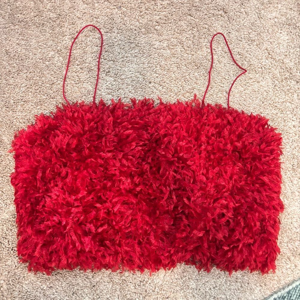 Show Me Your Mumu Red Faux Feather Crop Top Small Party Date Night Medium